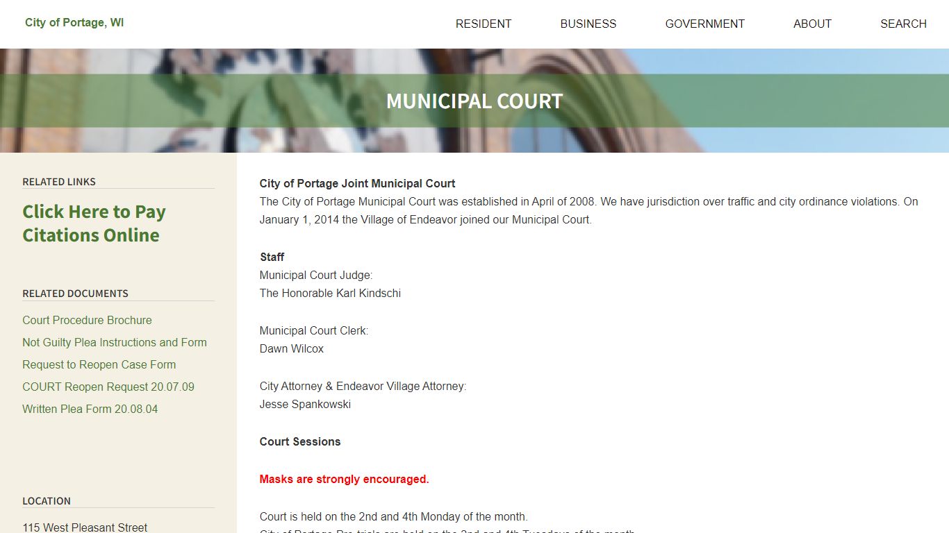 Municipal Court – City of Portage, WI