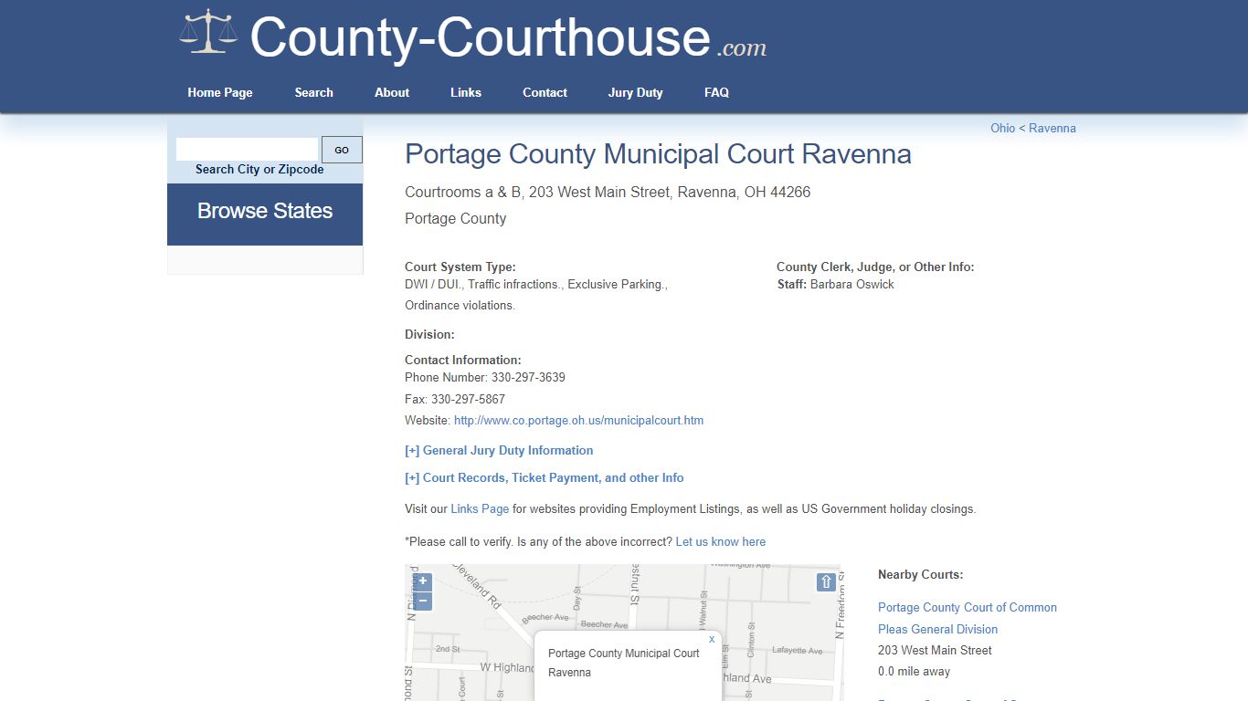 Portage County Municipal Court Ravenna in Ravenna, OH - Court Information